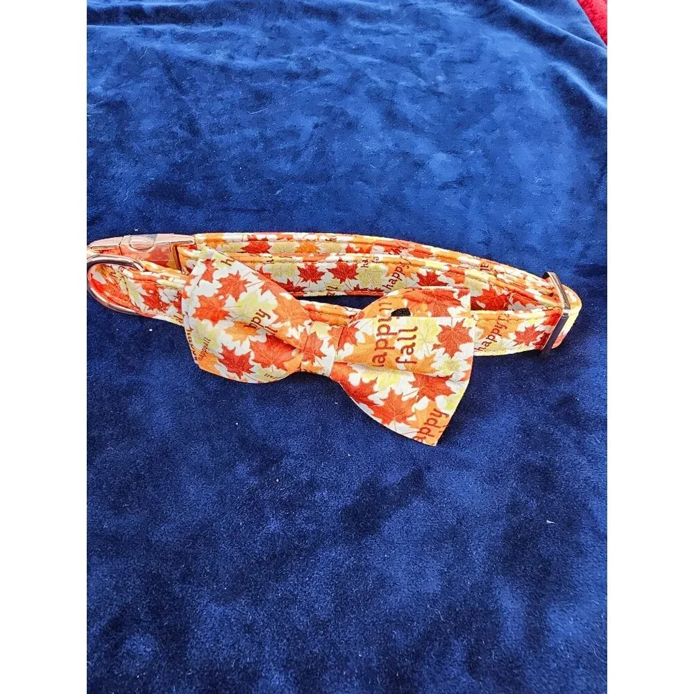 Dog BowTie Collar Classic Maple Leaf Pattern Adjustable Comfortable Collar Large